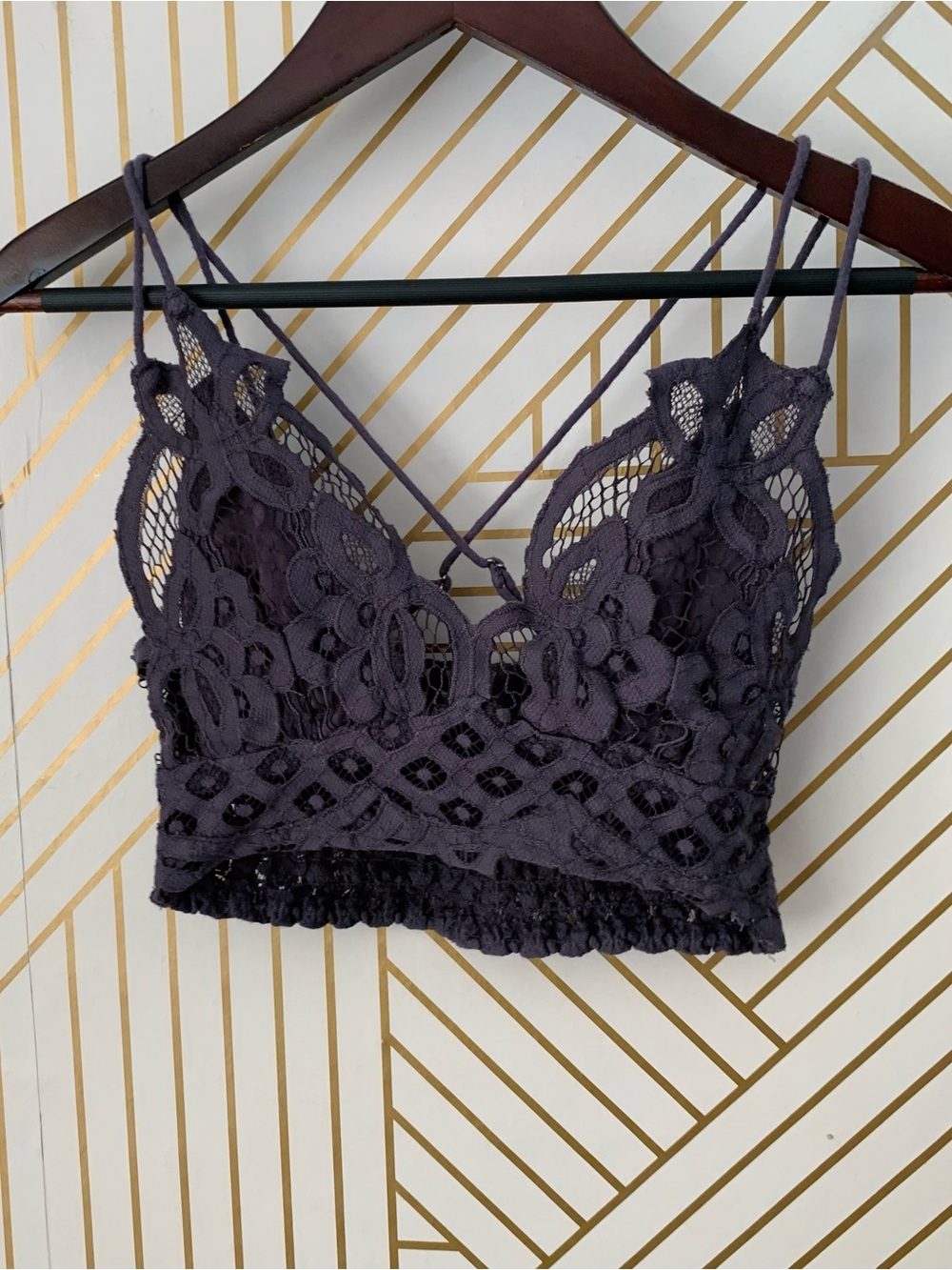 Free People Adella Bralette gray lace lacy boho bra cotton blend XS bohemian